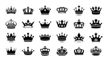 Crown king mega icon set. King Queen Crown illustration. vector