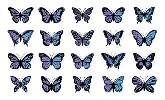 Flying butterflies silhouette black set isolated on white background vector