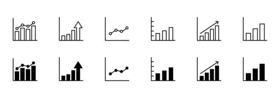 Bar graph line icons set. Graph, Line, Bar, Chart, Diagram, Report, Statistics. Business graphs and charts icons. vector