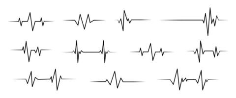 Heartbeat line collection with heart symbol, cardiology, medical pulse, ECG, EKG design, healthcare clipart illustration, health monitoring, digital heartbeat graphics vector