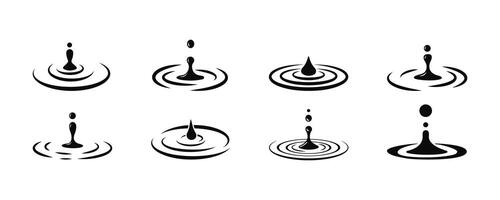 Water droplet falling illustration. Water drop splashes. Water drops set. Stock vector