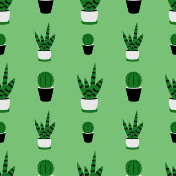 Seamless pattern with cacti on a green background vector