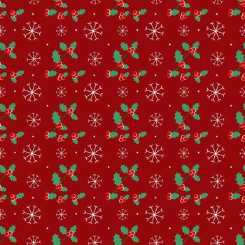 sin costura modelo con acebo y copos de nieve en un rojo antecedentes vector
