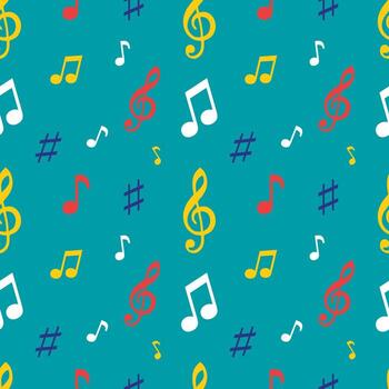 Seamless pattern with colored notes on a blue background vector