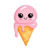 Adorable Cute Pink Ice Cream Cone with Big Expressive Eyes That Spark Joy and Delight vector
