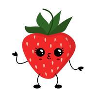 Smiling kawaii strawberry cartoon illustration vector