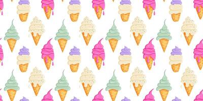Cute ice cream seamless pattern with white outline vector