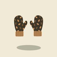 Minimalist autumn gloves with brown leaf pattern illustration fall theme vector