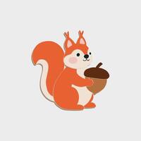 Squirrel holding acorn illustration paper cutout style isolated autumn fall theme vector