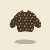 Minimalist autumn sweater with brown leaf pattern illustration fall theme vector
