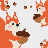 Squirrel holding acorn illustration paper cutout style isolated autumn fall theme repeat design vector