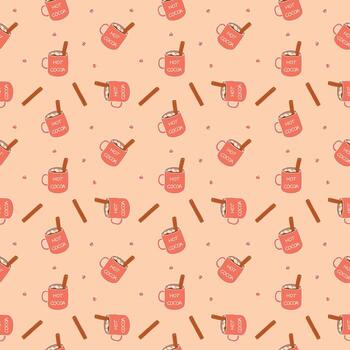 caliente cacao con malvavisco canela en un taza ilustración otoño otoño tema sin costura modelo vector