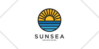 Sea escape logo design. Combination of sun circle and sea waves vector