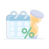 Discount event time concept, Calendar with marked dates and percentage icons, Ideal for deadlines, offer schedules, special promo days. Icon design illustration. vector