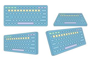 Keyboard concept. Illustration of a keyboard with various views. Modern laptop Bluetooth keyboard isolated on background. Minimalist keyboard with cute keys. illustration. vector