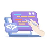 Hand coding on laptop illustration vector