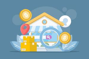 Online store illustration with search magnifying glass vector
