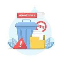 Flat illustration. Removing annoying notifications from the trash. The concept of freeing up memory space. Boosting memory. Clearing the cache. A flat design illustration in the background. vector
