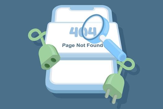 Network error 404 concept. Illustration of a mobile phone with a 404 display. For the landing page template, Set Landing page template, 404 error page. Page not found vector