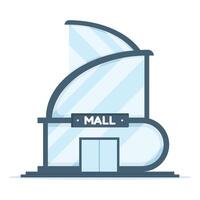 Department store with customers. Mall building concept. Shopping center building. Mall exterior. Mall icon set. Shopping in a city mall. Mall icon set for web design, illustration on background. vector