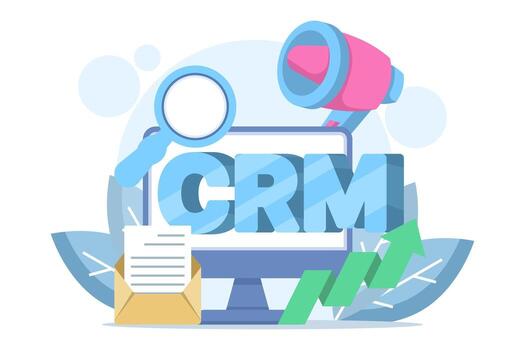 CRM concepts, corporate strategic planning, business data analysis, customer relationship management, client data organization, flat design illustration in the background. vector