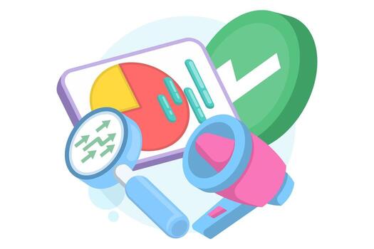 el concepto de planificación márketing estrategias a lograr negocio objetivos. digital márketing y promoción. analizando gráficos y cartas plano diseño ilustraciones en un antecedentes. vector