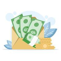 Envelope with cash and coins vector