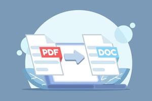 Flat design illustration of converting a PDF file. PDF to JPG converter. Concept of converting a PDF file to a document. Screenshot showing the process of converting a document to another format. vector