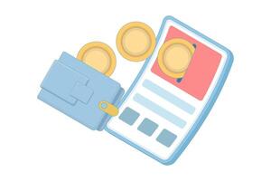 The concept of electronic payments, cashless payments, points collection, and reward earning is a loyalty program. Coins come out of a smartphone. A flat design in the background. vector