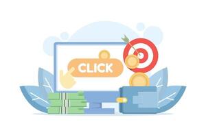 Pay-per-click concept, making money online. Pay-per-click technology, or cost-per-click, online website advertising, sharing digital content, and making money. Make money online. vector