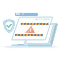 Illustration of warning and protecting users from suspicious websites. Security system concept. Preventing access to malicious website addresses. Protecting users from suspicious websites. vector