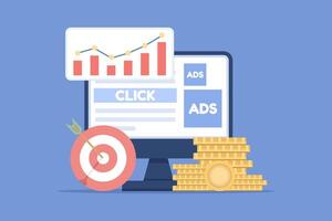 Pay-per-click illustration concept for websites. Targeted contextual PPC advertising or online banner advertising. Contextual digital marketing, behavioral targeting, or retargeting. vector