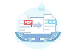 Concept of converting a PDF file to a document. PDF conversion. PDF to JPG converter. Screenshot showing the process of converting a document to another format. Flat design illustration. vector