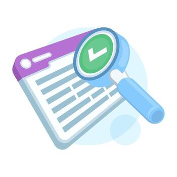 Document review website icon, online digital document. Content quality on a web page, read content or writing on a website, audit analysis. Flat design illustration on a background. vector