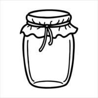 Empty glass jar with cloth cover in hand drawn engraving style vector