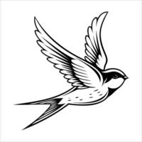 A stylized illustration of a flying swallow bird. The bird has detailed wings and a streamlined body, showcasing its graceful movement in the air. vector