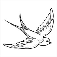 A detailed illustration of a flying swallow bird. The bird has long wings and a slender body, showcasing its graceful flight. The design is simple and outlined. vector