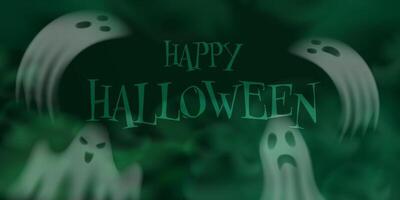 Spooky Halloween ghosts background. Green Mist and haunted atmosphere. Illustration for party, banner, poster, web design. vector