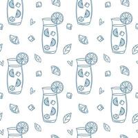 Refreshing summer drinks pattern with ice cubes and citrus slices on a white background vector