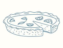 Delightful citrus pie with a slice removed, showcasing the fresh lemon and lime design on a sunny kitchen table vector