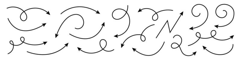 Curved Arrows and Twisted Hand Drawn Arrows. Set of Doodle Arrows. vector