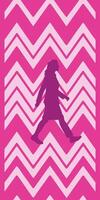Silhouette of a caucasian woman, walking, with a pink and white zigzag background vector