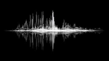 A minimalistic soundwave appears as a misty, white waveform gently reflected on a glossy black surface, evoking a sense of calm, silence, and the poetic beauty of audio visualization. video