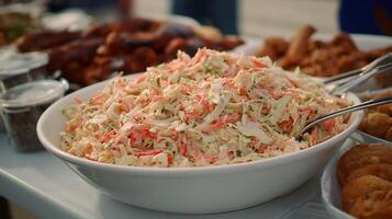 Delicious Coleslaw Salad Ready to Be Served at a Summer Barbecue. photo