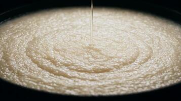 Creamy Liquid Poured into Thick Batter Creating Gentle Ripples. photo