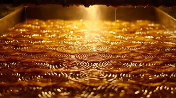 Golden Syrup Drip on Sweet Swirls with Warm Bokeh Lights. photo