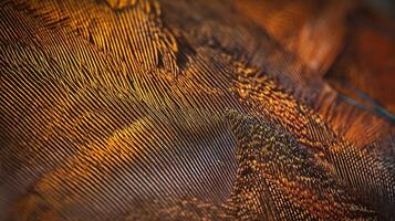 Abstract Macro View of a Vibrant Brown and Gold Feather Pattern. photo
