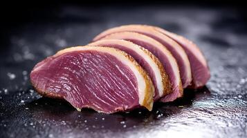 Perfectly Sliced Duck Breast Ready for a Gourmet Meal. photo