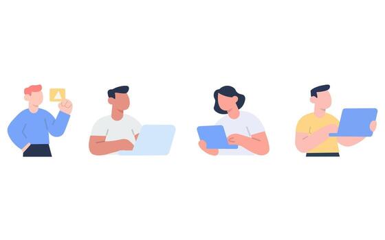 illustration using laptop and tablet, showing teamwork and business collaboration vector