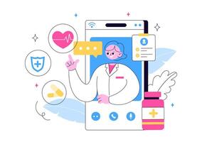 Telemedicine Concept Illustration with Mobile Devices, AI Diagnosis, and Digital Health Monitoring vector